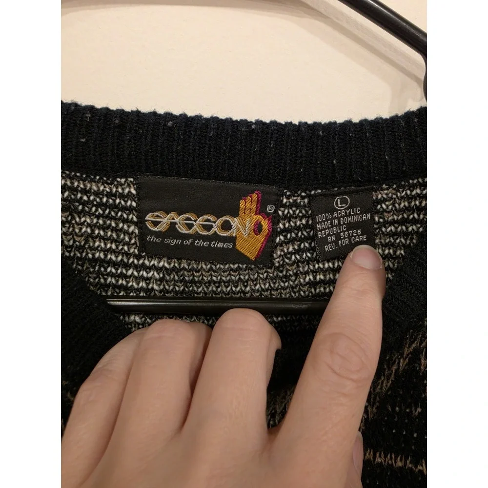 Vintage Sasson Geometric Knit Sweater Men's Large Streetwear Coogi Style Dadcore - Picture 2 of 3